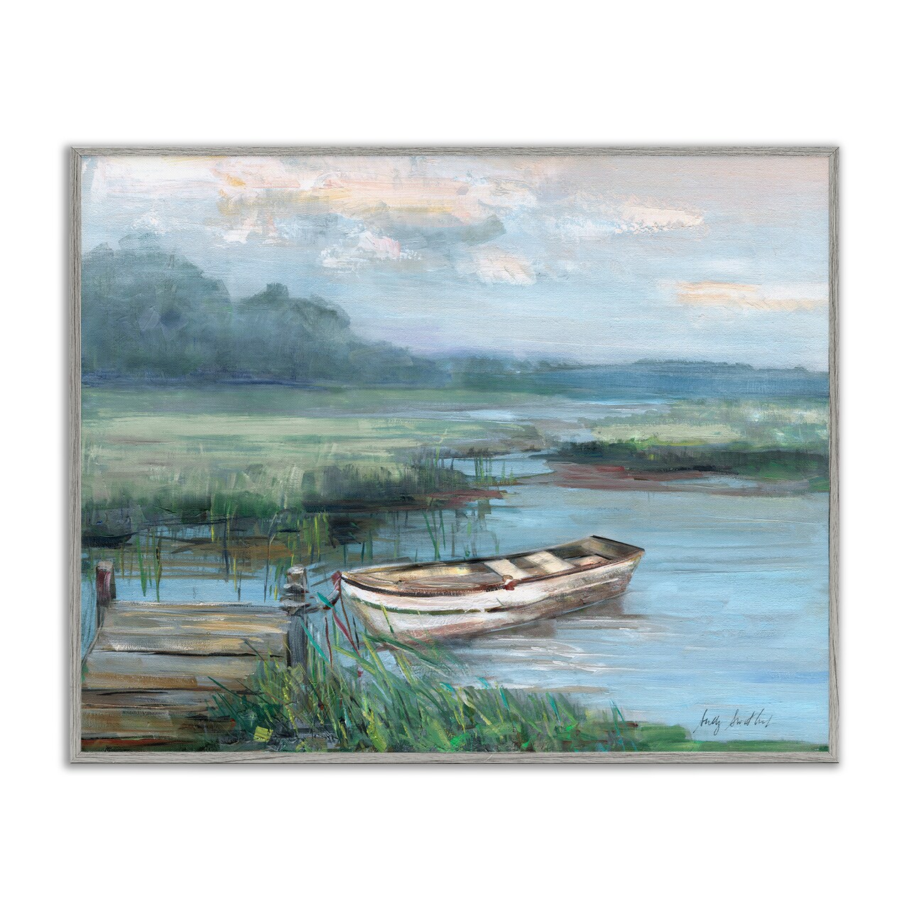 Stupell Industries Docked Rowboat at Lake's Edge Framed Giclee By Sally Swatland